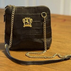 Pratesi Firenze Italian GL Navy Croc Embossed Crossbody Bag - Gold Chain